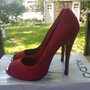 Red Leather Aldo Peeptoe Pumps